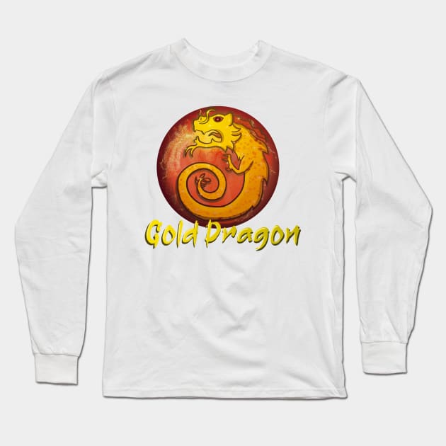 Gold Dragon Long Sleeve T-Shirt by PorinArt